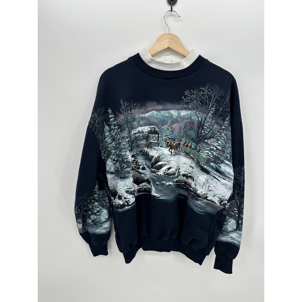 Art Unlimited Sportswear Winter All Over Graphic Sweatshirt Navy Blue XL Granny